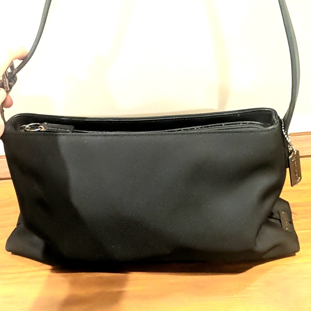 Coach black twill shoulder bag with leather trim